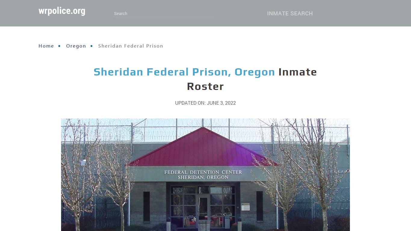 Sheridan Federal Prison, Oregon - Inmate Locator